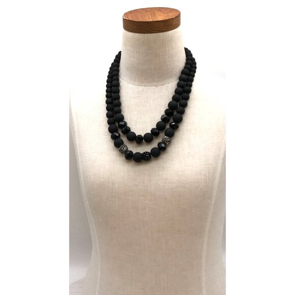 Vintage Black Beaded Necklace With Sparkling Accents & Adjustable Clasp double s - Picture 4 of 4